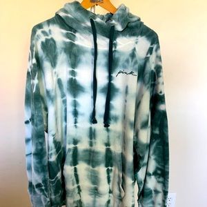 “PINK” green & white fleece hoodie